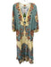Farm Rio Size XL Blue & Multi Linen & Viscose 3/4 Sleeve Split Neck Floral Dress Blue & Multi / XL
