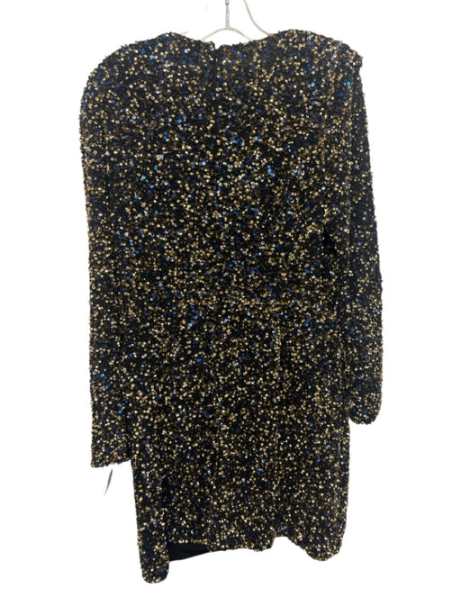 Hunter Bell Size 12 Navy blue & gold Viscose Padded Shoulder Back Zip Dress Navy blue & gold / 12