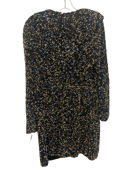 Hunter Bell Size 12 Navy blue & gold Viscose Padded Shoulder Back Zip Dress Navy blue & gold / 12