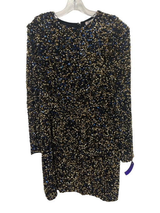 Hunter Bell Size 12 Navy blue & gold Viscose Padded Shoulder Back Zip Dress Navy blue & gold / 12