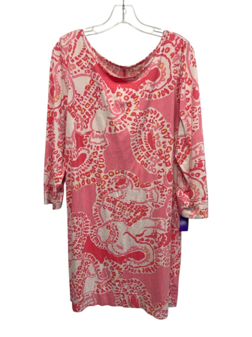 Lilly Pulitzer Size XL Pink, White, & Yellow Pima Cotton Crew Neck print Dress Pink, White, & Yellow / XL