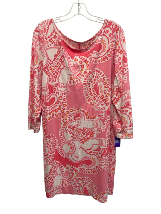 Lilly Pulitzer Size XL Pink, White, & Yellow Pima Cotton Crew Neck print Dress Pink, White, & Yellow / XL