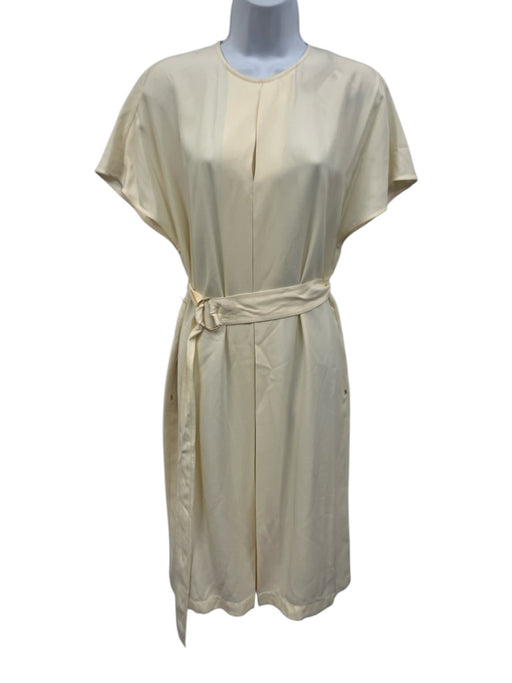 Burberry Size 6 Cream Viscose Short Sleeve Back Zip Pleat Dress Cream / 6