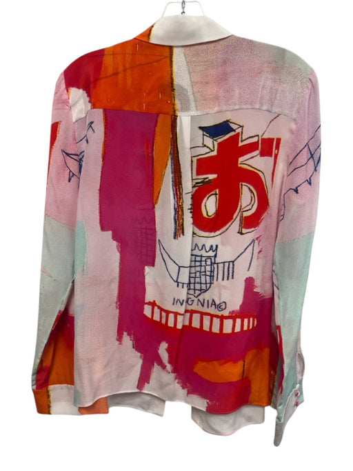 Alice & Olivia Size Est S Pink Green Beige Silk Long Sleeve Top Pink Green Beige / Est S