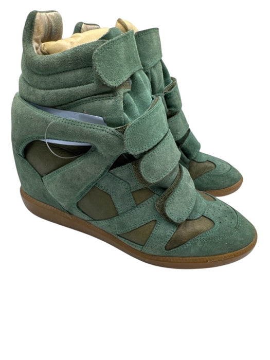 Isabel Marant Shoe Size 40 Teal Green Leather Upper Suede Velcro Strap Sneakers Teal Green / 40