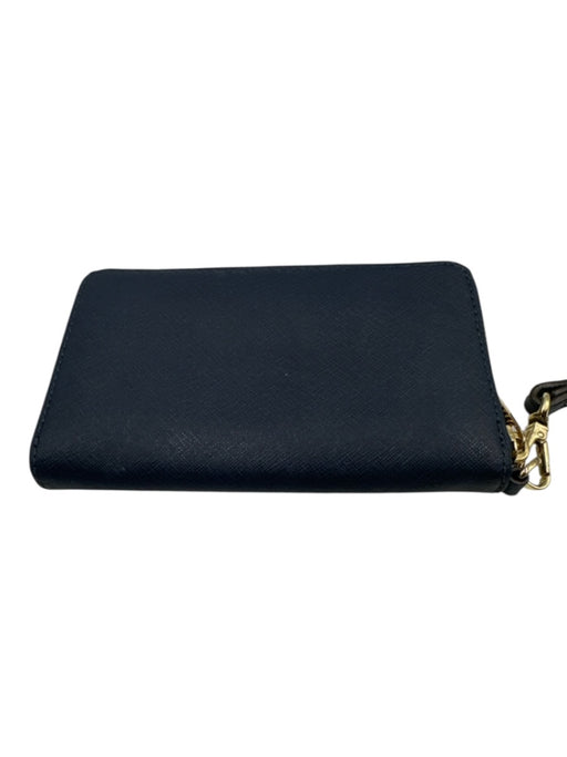 Michael Kors Navy Blue Saffiano Leather Zip Close Logo Wristlet Wallets Navy Blue