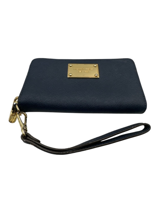 Michael Kors Navy Blue Saffiano Leather Zip Close Logo Wristlet Wallets Navy Blue