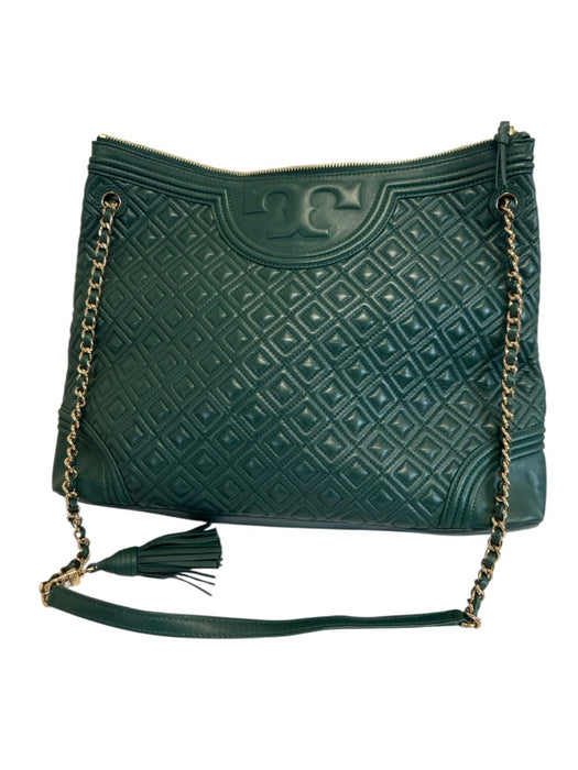 Tory Burch Dark Green Leather Zip Close Logo Chain Strap Tote Bag Dark Green / Large
