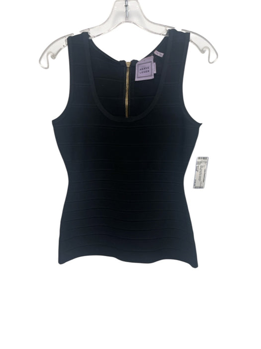 Herve Leger Size Small Black Rayon Blend Sleeveless Bandage Back Zip Top Black / Small