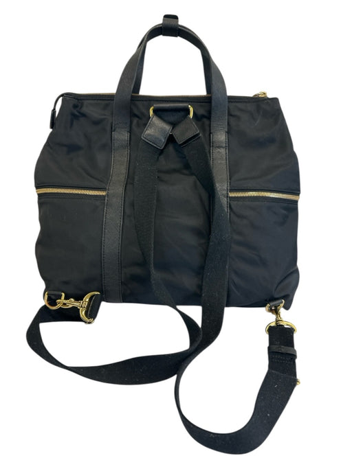 Henri Bendel Black Nylon Leather trim Lock Top Handle Backpack Bag Black / Large