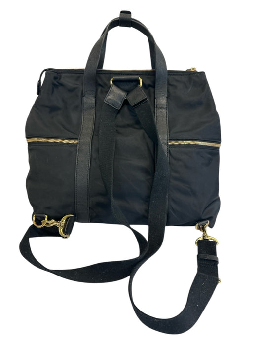 Henri Bendel Black Nylon Leather trim Lock Top Handle Backpack Bag Black / Large