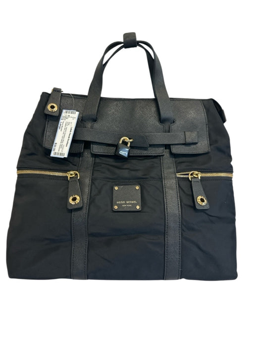 Henri Bendel Black Nylon Leather trim Lock Top Handle Backpack Bag Black / Large