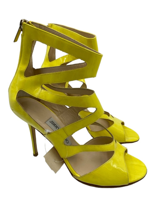 Jimmy Choo Shoe Size 39 Yellow Patent Leather Strappy Back Zip Heel Sandals Yellow / 39