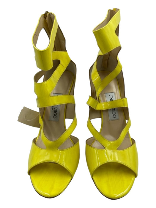 Jimmy Choo Shoe Size 39 Yellow Patent Leather Strappy Back Zip Heel Sandals Yellow / 39