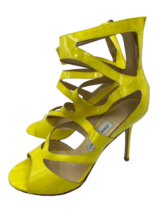 Jimmy Choo Shoe Size 39 Yellow Patent Leather Strappy Back Zip Heel Sandals Yellow / 39