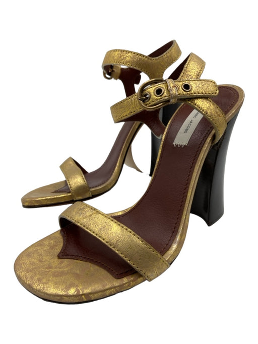 Marc Jacobs Shoe Size 39 Gold & Rose Gold Leather Block Heel Ankle Strap Sandals Gold & Rose Gold / 39