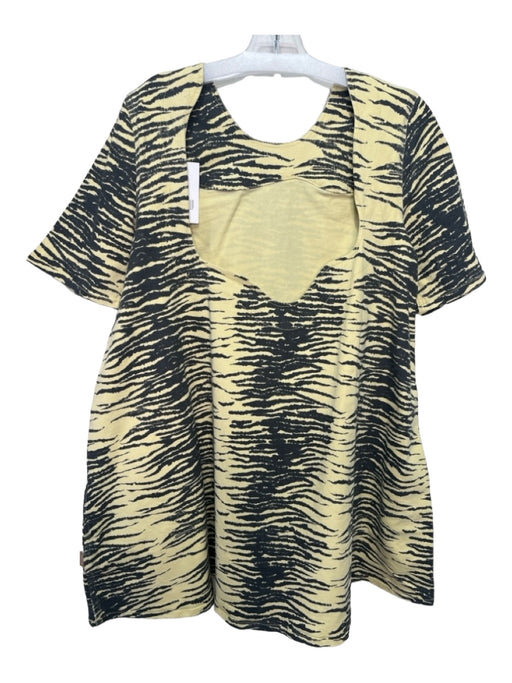 Ganni Size 38 Yellow & Black Cotton Denim Zebra Short Sleeve Mini Dress Yellow & Black / 38