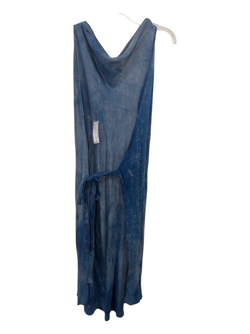 Kes Size M/L Blue Mix Silk Abstract Boat Neck Waist tie Dress Blue Mix / M/L