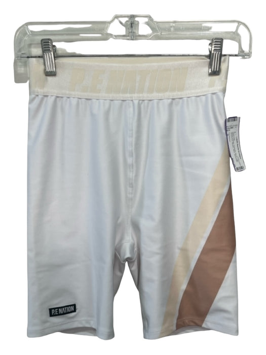 P.E Nation Size S White & Beige Polyester Blend Logo Sports Bra Biker Short Set White & Beige / S