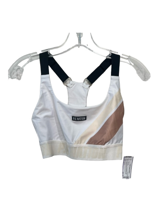 P.E Nation Size S White & Beige Polyester Blend Logo Sports Bra Biker Short Set White & Beige / S