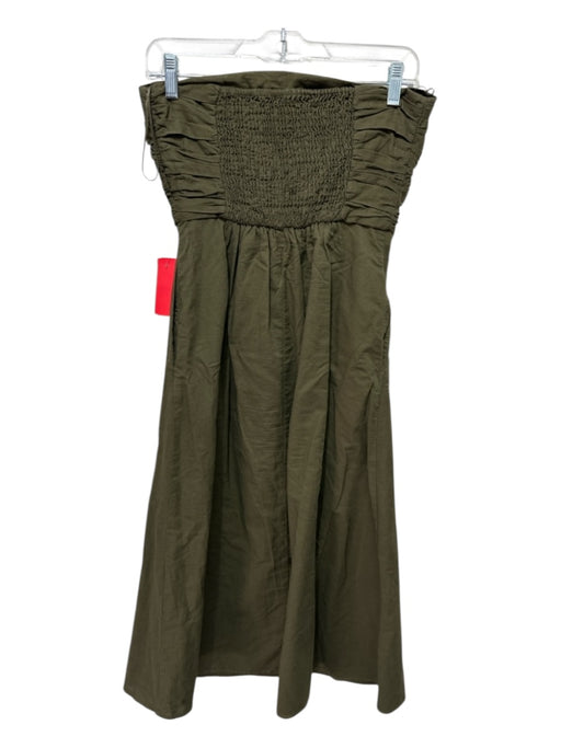 Zara Size Small Olive Green Strapless Smocked Back Midi Dress Olive Green / Small