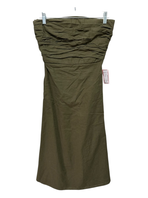 Zara Size Small Olive Green Strapless Smocked Back Midi Dress Olive Green / Small
