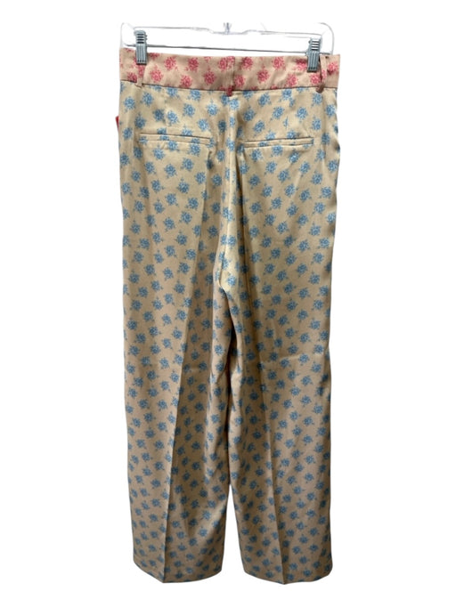 Zara Size Small Beige, Pink, Blue Floral Wide Leg Pants Beige, Pink, Blue / Small