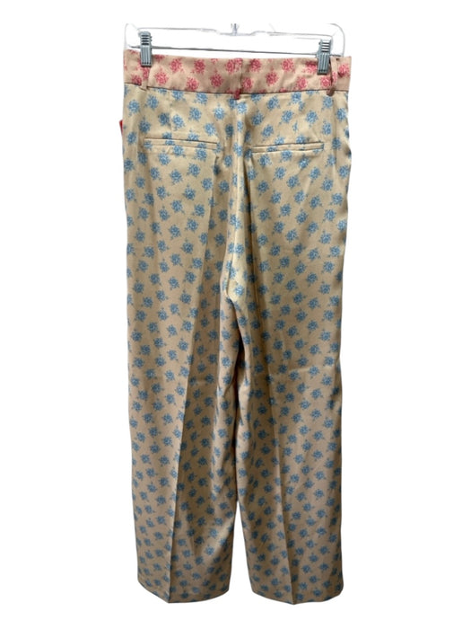 Zara Size Small Beige, Pink, Blue Floral Wide Leg Pants Beige, Pink, Blue / Small