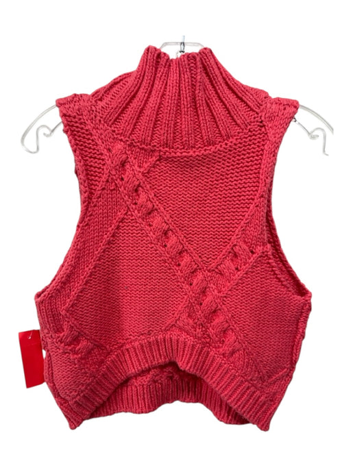 Free People Size XS Coral Red Cotton Blend Cable Knit Turtle Neck Top Sweater Coral Red / XS
