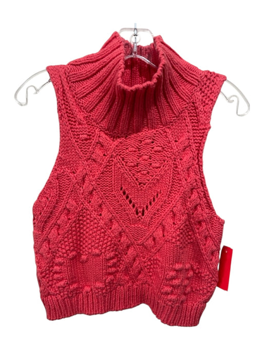 Free People Size XS Coral Red Cotton Blend Cable Knit Turtle Neck Top Sweater Coral Red / XS