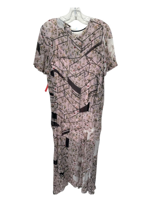 Preen by T. B. Size XS Light Pink & Multi Silk Floral Sheer Short Sleeve Dress Light Pink & Multi / XS
