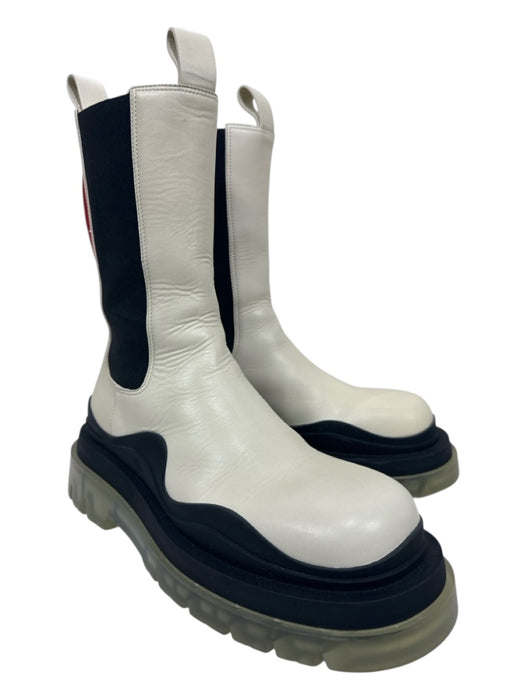 Bottega Veneta Shoe Size 39 Off White & Black Leather Elastic Calf High Boots Off White & Black / 39