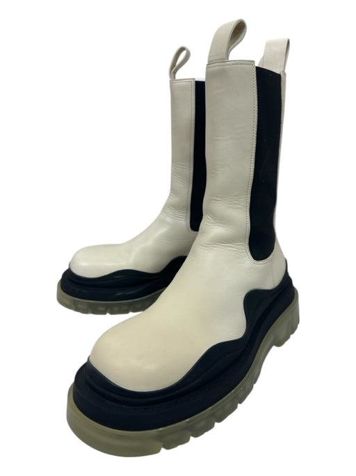 Bottega Veneta Shoe Size 39 Off White & Black Leather Elastic Calf High Boots Off White & Black / 39