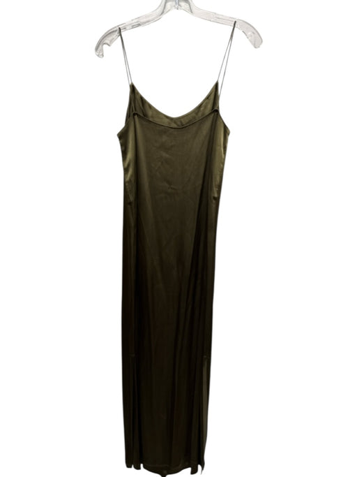 Ganni Size XS Olive Green Viscose Satin Spaghetti Strap Slip Dress Maxi Dress Olive Green / XS