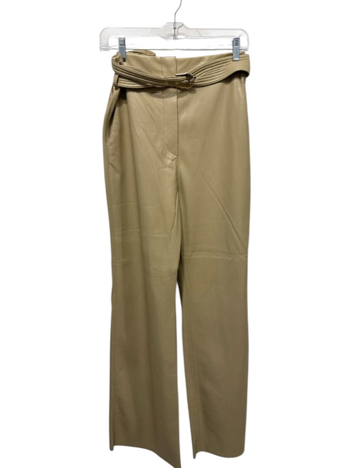 Nanushka Size Small Beige Polyurethane Blend Vegan Leather Wide Leg Belted Pants Beige / Small