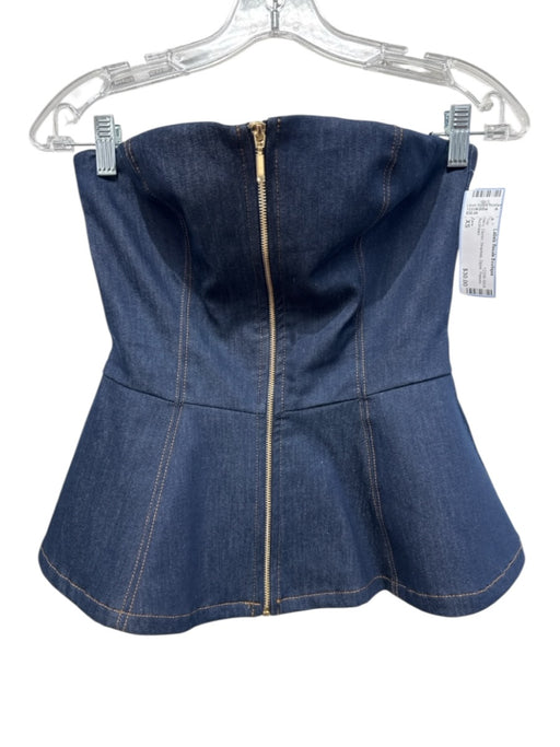 Zara Size XS Navy Denim Strapless Zipper Peplum Top Navy / XS