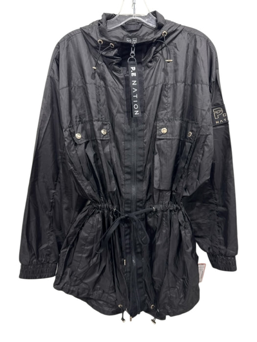 PE Nation Size S Black Polyester Blend Zip Front Hooded Drawstring Waist Jacket Black / S
