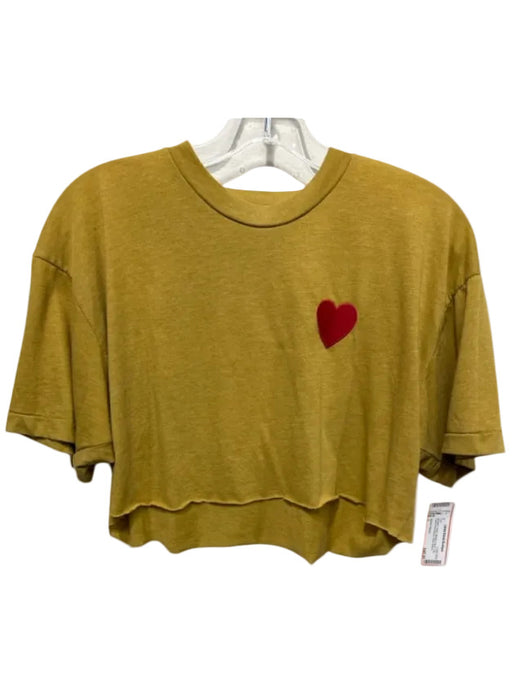 Aviator Nation Size L Mustard Yellow Missing Fabric Tag Heart Embroidered Top Mustard Yellow / L