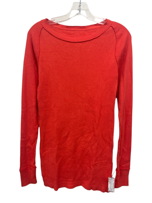 We The Free Size XS Hot Orange Cotton Blend Waffle Knit Long Sleeve Long Top Hot Orange / XS
