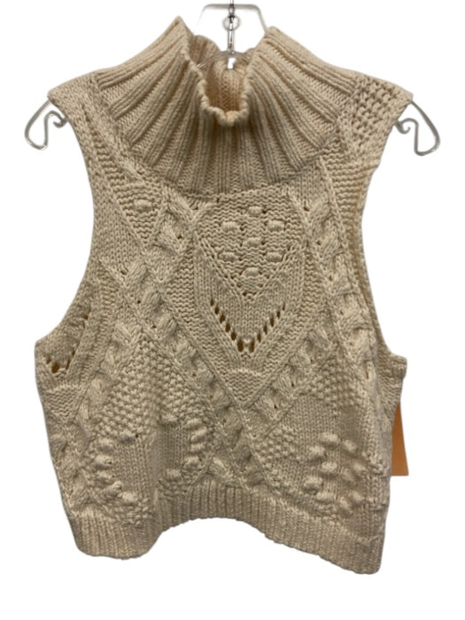 Free People Size Small Cream Cotton Cable Knit Sleeveless Turtleneck Sweater Cream / Small