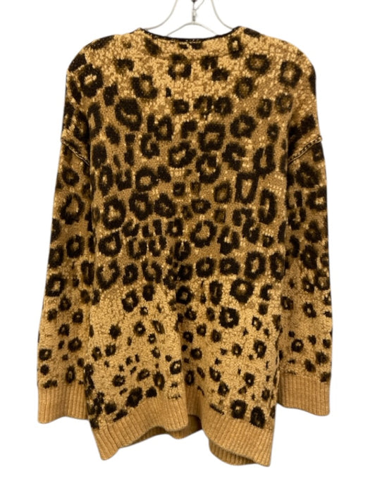 Free People Size XS Beige & Brown print Cotton Blend Leopard Chunky Cardigan Beige & Brown print / XS