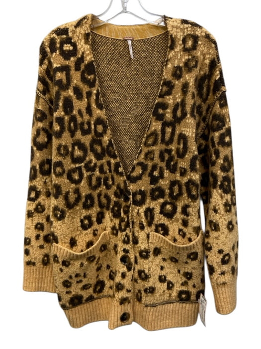 Free People Size XS Beige & Brown print Cotton Blend Leopard Chunky Cardigan Beige & Brown print / XS
