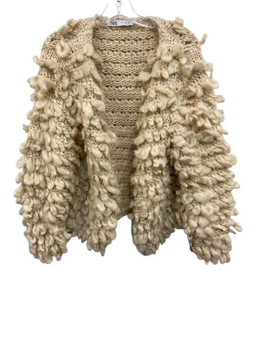 Zara Size Small Cream Polyester Blend Knit Open Front Chunky Cardigan Cream / Small