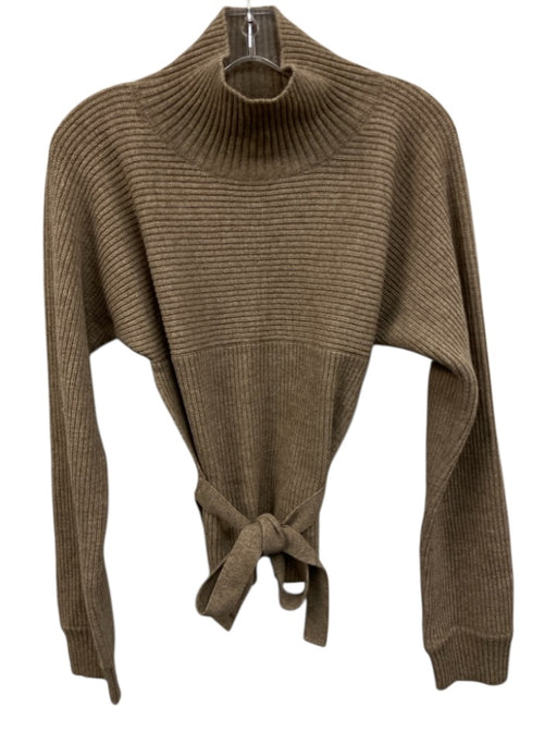 Le17Septembre Size 36/S Beige Brown Wool Blend Knit Ribbed Waist tie Top Beige Brown / 36/S