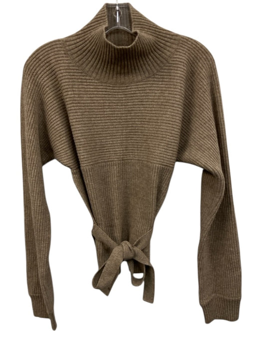 Le17Septembre Size 36/S Beige Brown Wool Blend Knit Ribbed Waist tie Top Beige Brown / 36/S