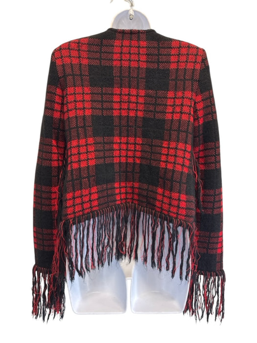 Balmain Size 36 Red & Black Mohair Blend Plaid Fringe Double Breasted Jacket Red & Black / 36