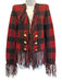 Balmain Size 36 Red & Black Mohair Blend Plaid Fringe Double Breasted Jacket Red & Black / 36