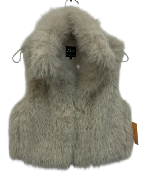 Zara Size XS Cream Polyester Blend Faux Fur Vest Cream / XS