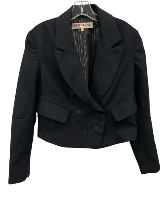 Free People Size XS Black & Navy Polyester Blend Double Breast Cropped Blazer Black & Navy / XS