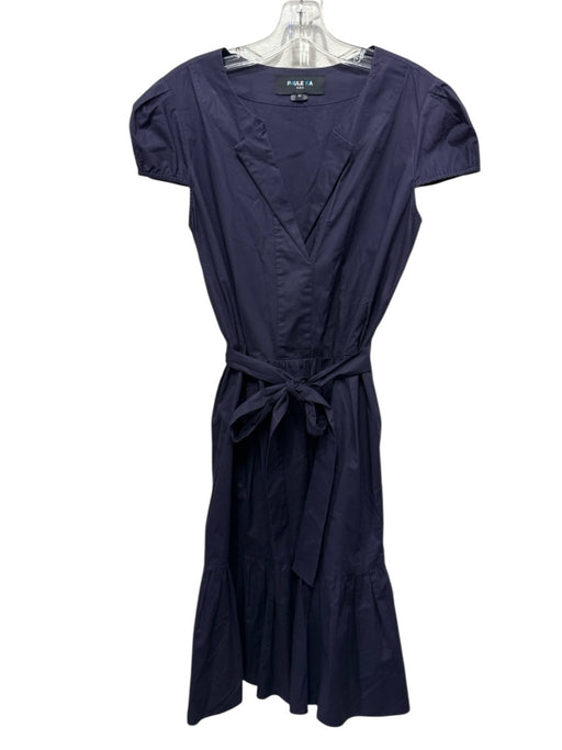 Paule Ka Size 42/M Dark Purple Cotton Blend Short Sleeve Tiered Midi Dress Dark Purple / 42/M